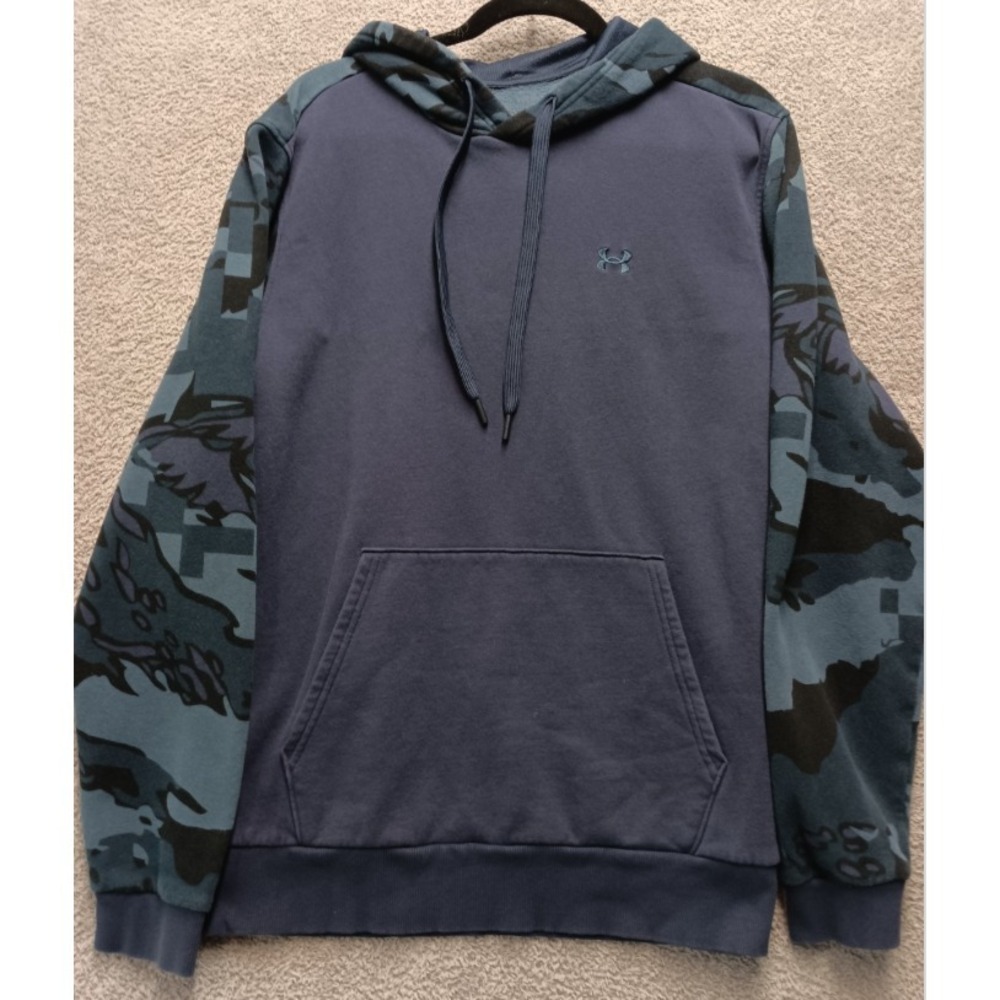 Under Armour Hoodie Men's L Blue Camo Sleeves Pullover Fleece Kangaroo Pocket